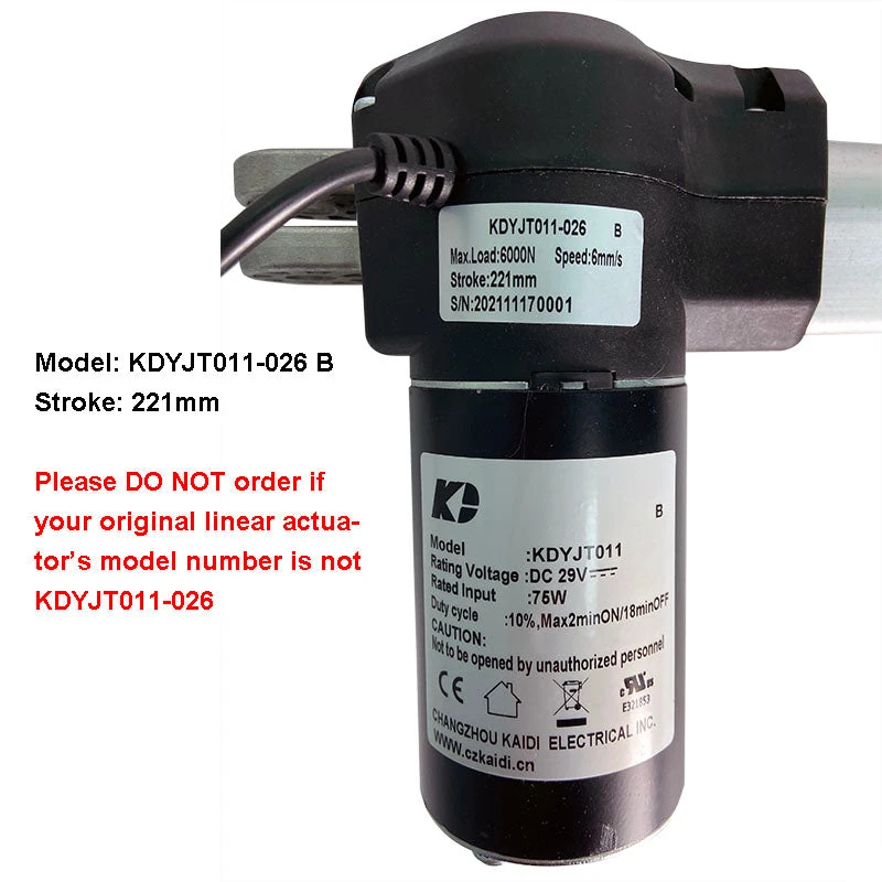 KDYJT011-026 B Kaidi Linear Actuator for Power Recliner Lift Chair