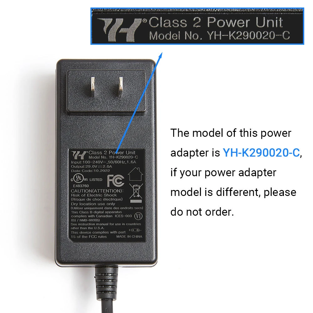 Right Angled Power Cord YH-K290020-C for Power Recliner or Lift Chair, 29V 2A