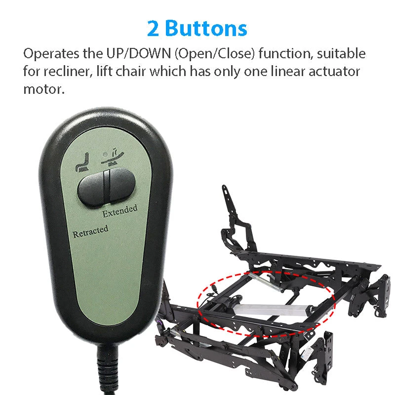 Right Angled 2 Button Remote Controller for Riser Recliner Lift Chair W/ Round 5 Pin Plug
