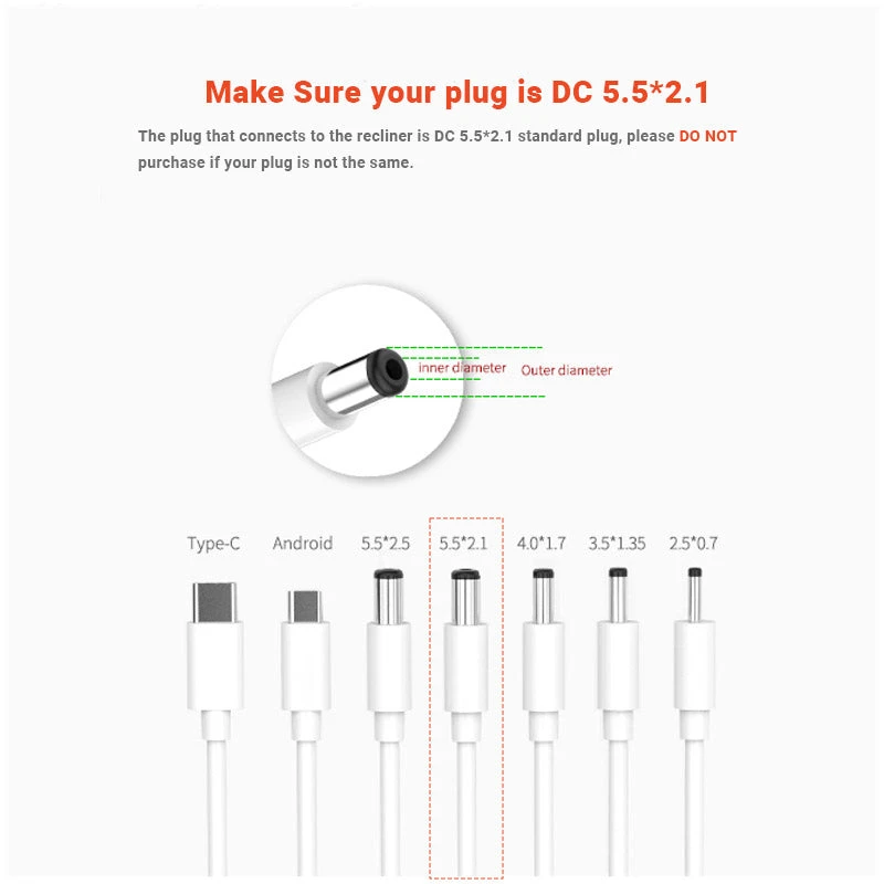 Power Adapter for Recliner Massage System 12V 2A DC5.5*2.1