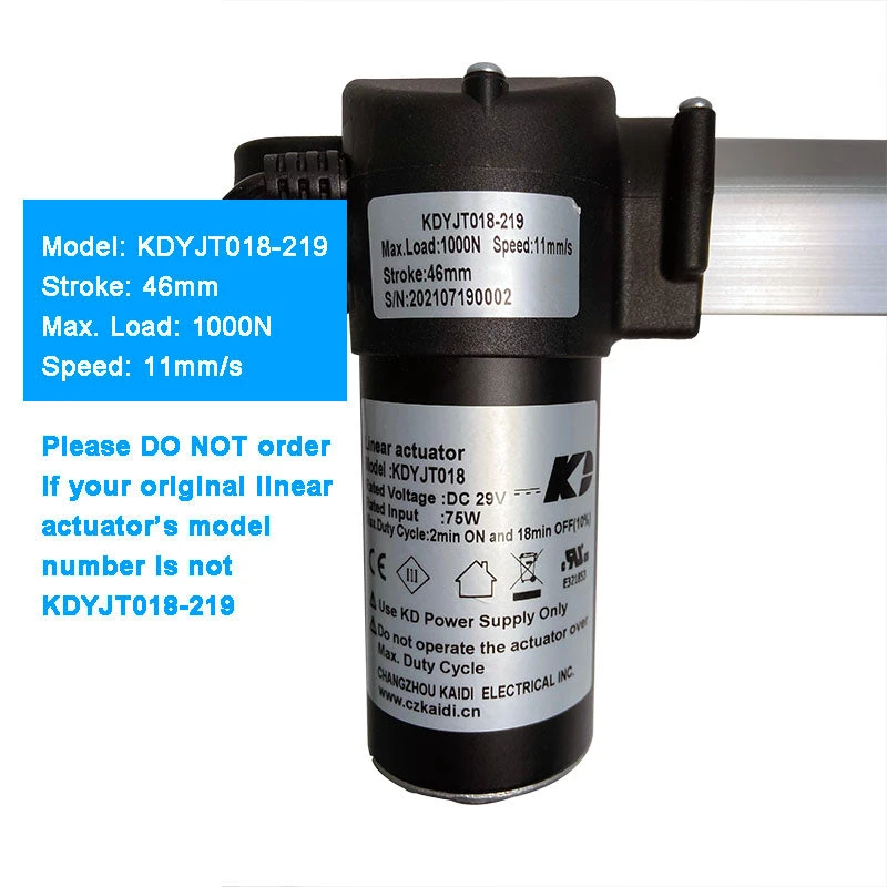 KDYJT018-219 Kaidi Linear Actuator for Power Recliner Lift Chairs Motor Replacement