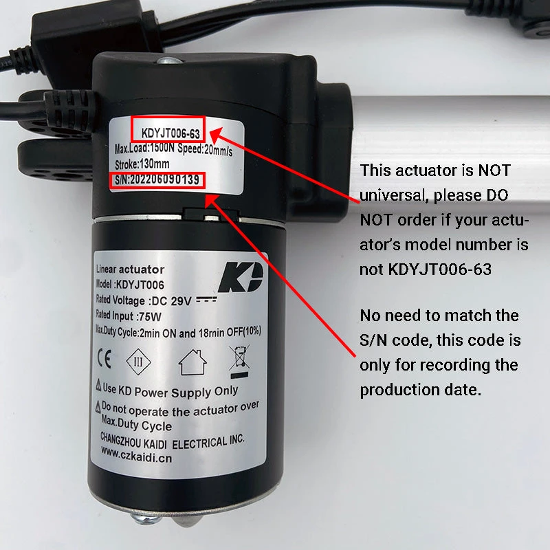 Kaidi KDYJT006-63 Linear Actuator Motor Assembly
