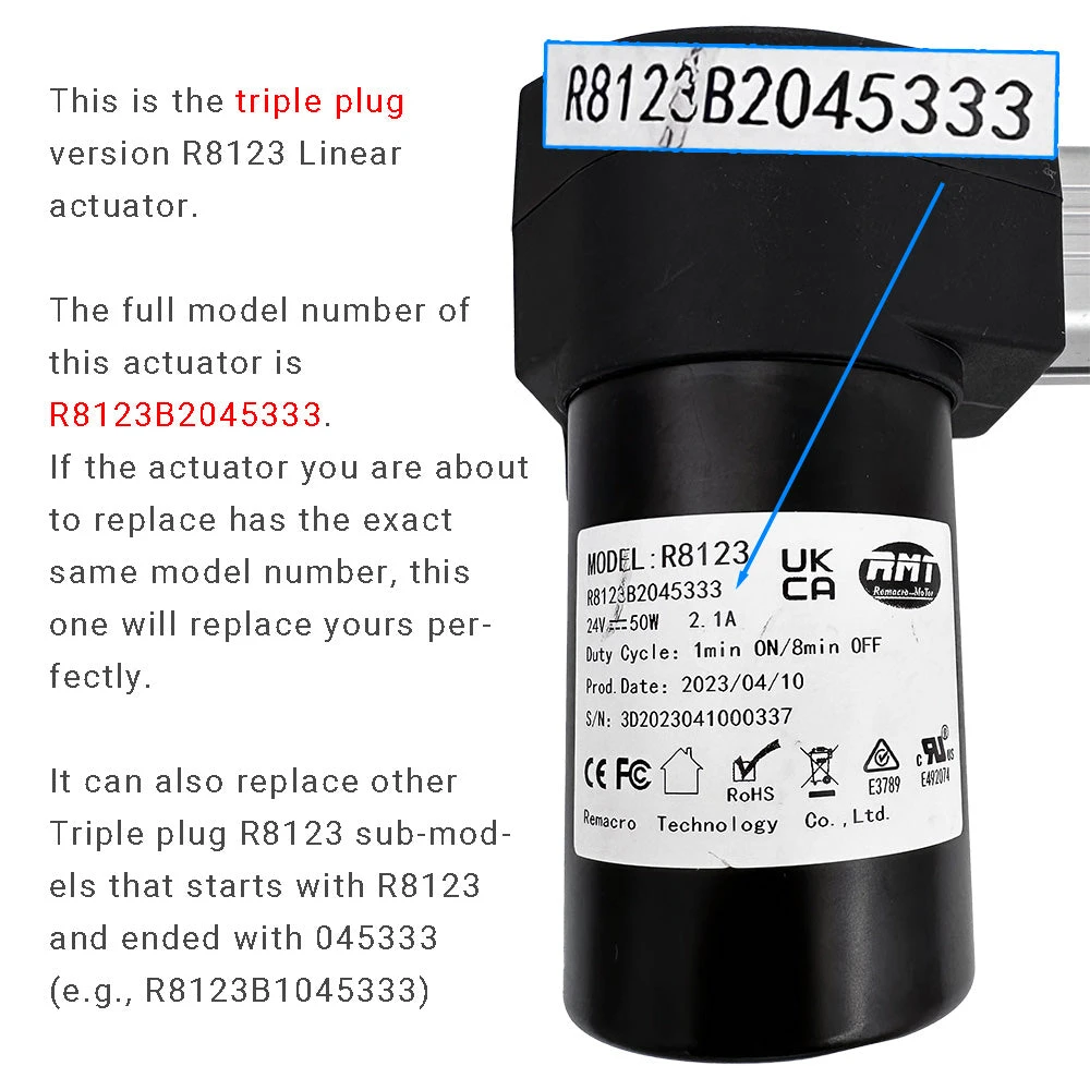 RMT R8123B2045333 Linear Actuator for Recliner/Lift Chair with Triple Plug