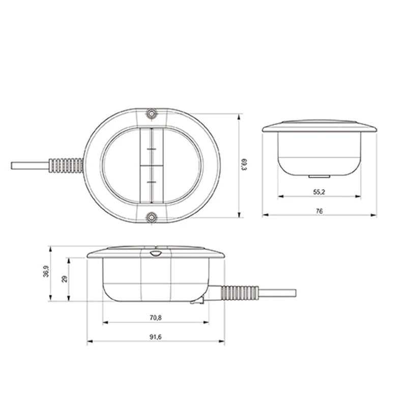 Universal Fixed Side Hand Controller for Electric Furniture Oval 2 Button 5 pin handset
